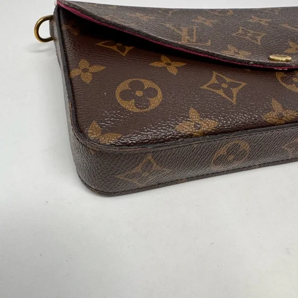 đź’ŻAuthentic LOUIS VUITTON Monogram Pochette Felicie Chain Wallet Fuscia - Picture 13 of 14